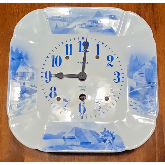 Kienzle Other - Vintage Kienzle 8-Day German Porcelain Wall Clock Blue White Alpine Scene As-Is
